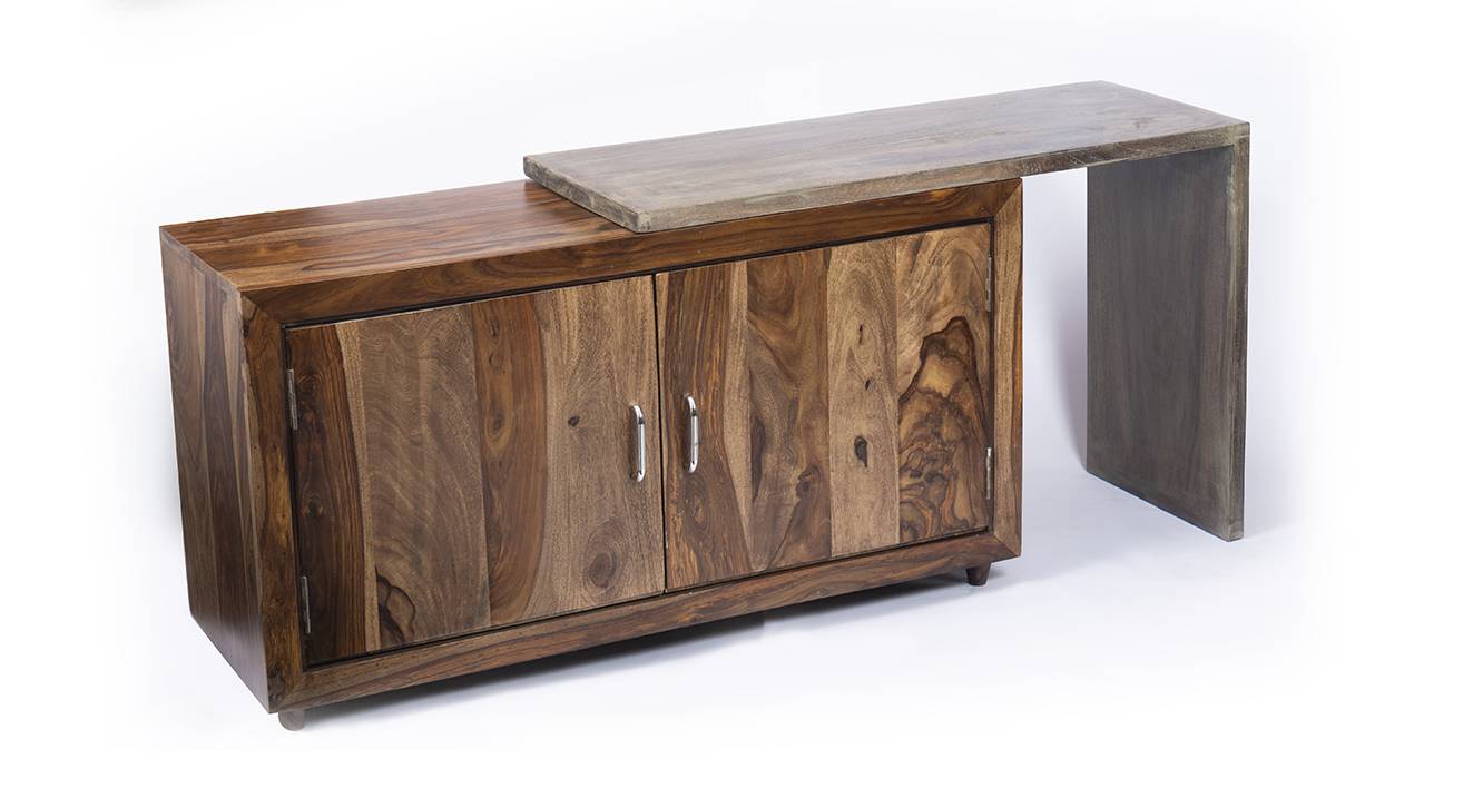 Dublin Solid Wood Free Standing TV Unit in Teak Finish Urban Ladder