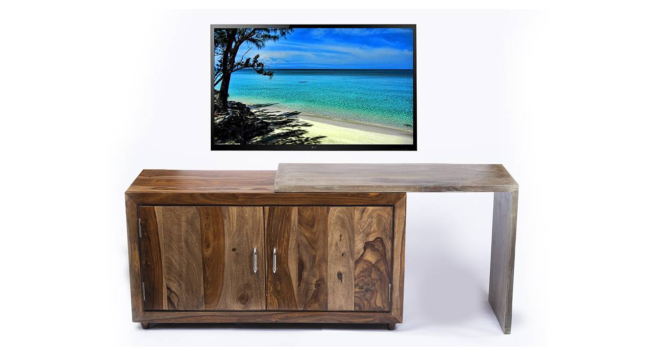 Dublin Solid Wood Free Standing TV Unit in Teak Finish Urban Ladder