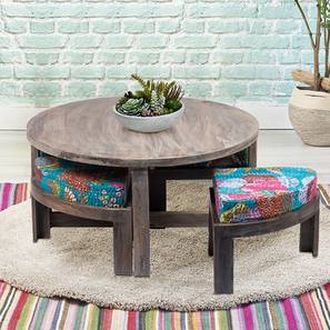 Tables In Mangalore Design Nashville Round Solid Wood Coffee Table in Antique Grey Finish