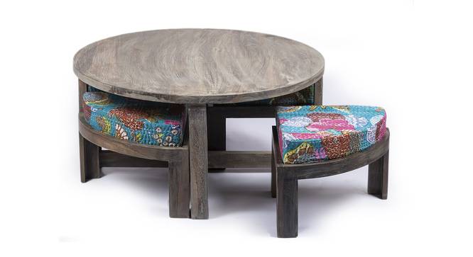 Nashville Coffee Table Set - Floral Print Green Kantha (Floral Print Green Kantha, Antique Grey Finish) by Urban Ladder - Cross View Design 1 - 357641