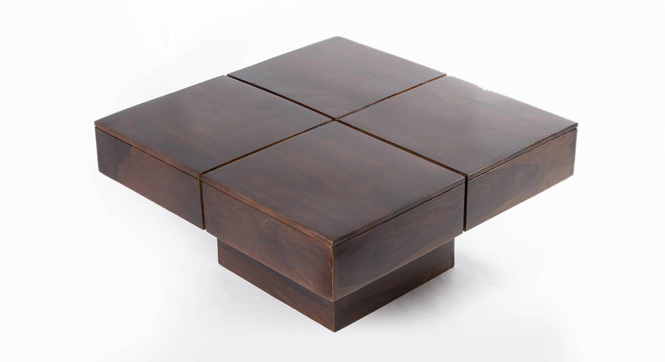 Montreal Square Solid Wood Coffee Table in Walnut Finish Urban Ladder