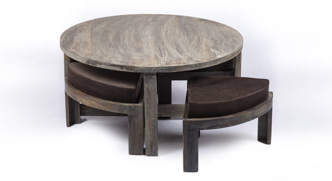 Nashville Coffee Table Set - Grey Velvet (Grey Velvet, Antique Grey Finish) by Urban Ladder - Front View Design 1 - 357655