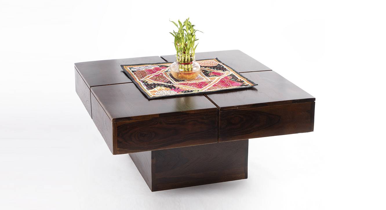 Montreal Square Solid Wood Coffee Table in Walnut Finish Urban Ladder