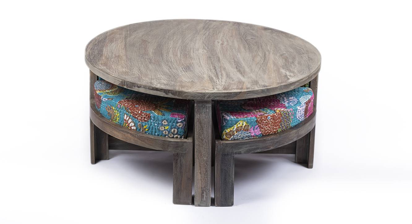 Nashville Round Solid Wood Coffee Table in Antique Grey Finish Urban