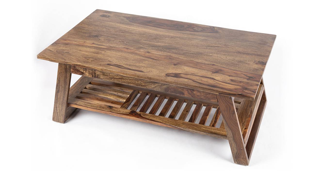 Alison Rectangular Solid Wood Coffee Table in Teak Finish Urban Ladder
