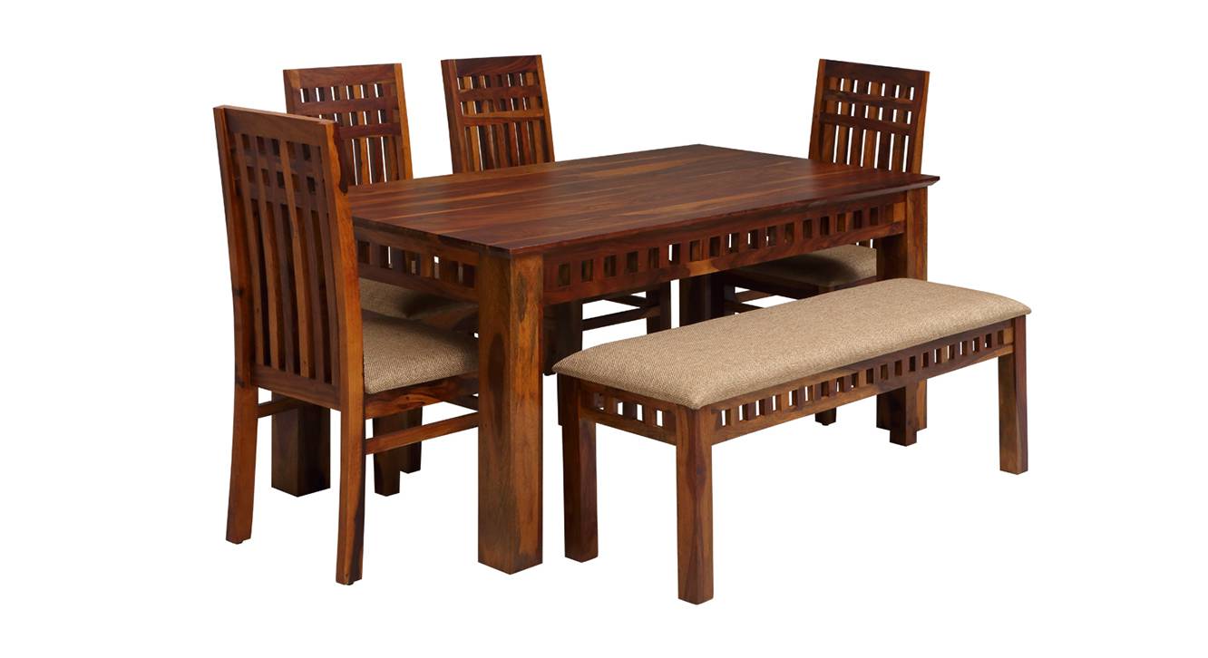 Alston Solid Wood 6 Seater Dining Table with Set of 4 Chairs in Walnut