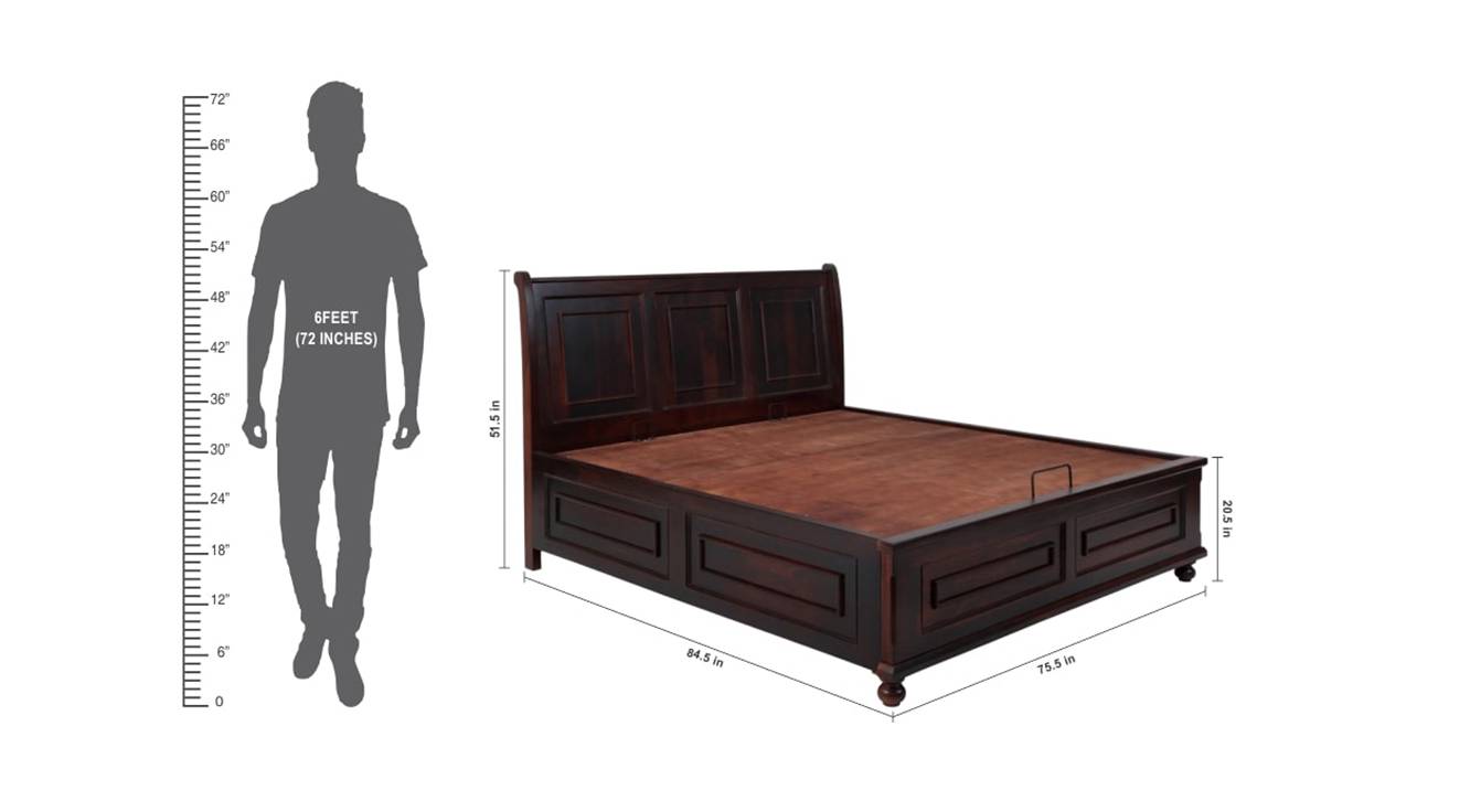Alexander Solid Wood King Size Hydraulic Storage Bed in Dark Walnut