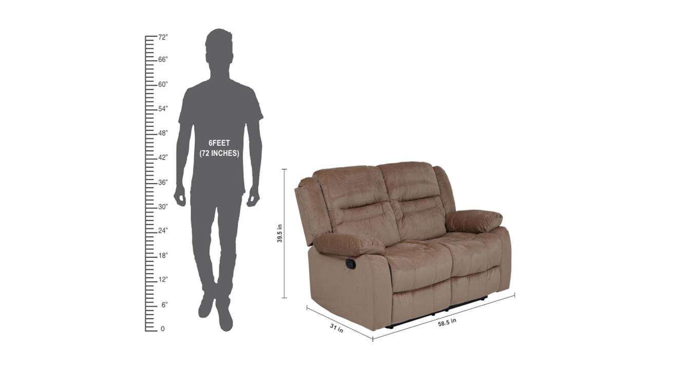 Houston fabric recliner sofa 2 seater light brown 6