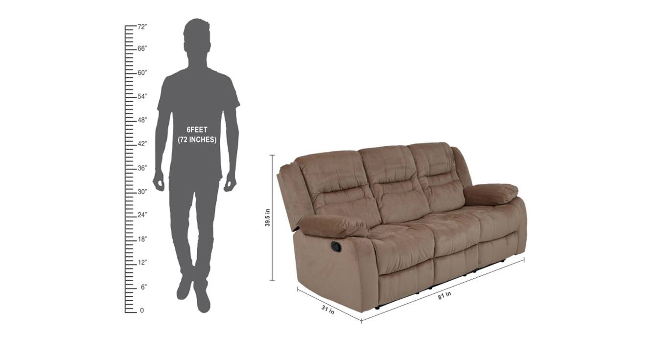Houston fabric recliner sofa 3 seater light brown 6