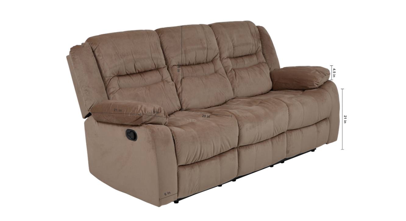 Houston fabric recliner sofa 3 seater light brown 7