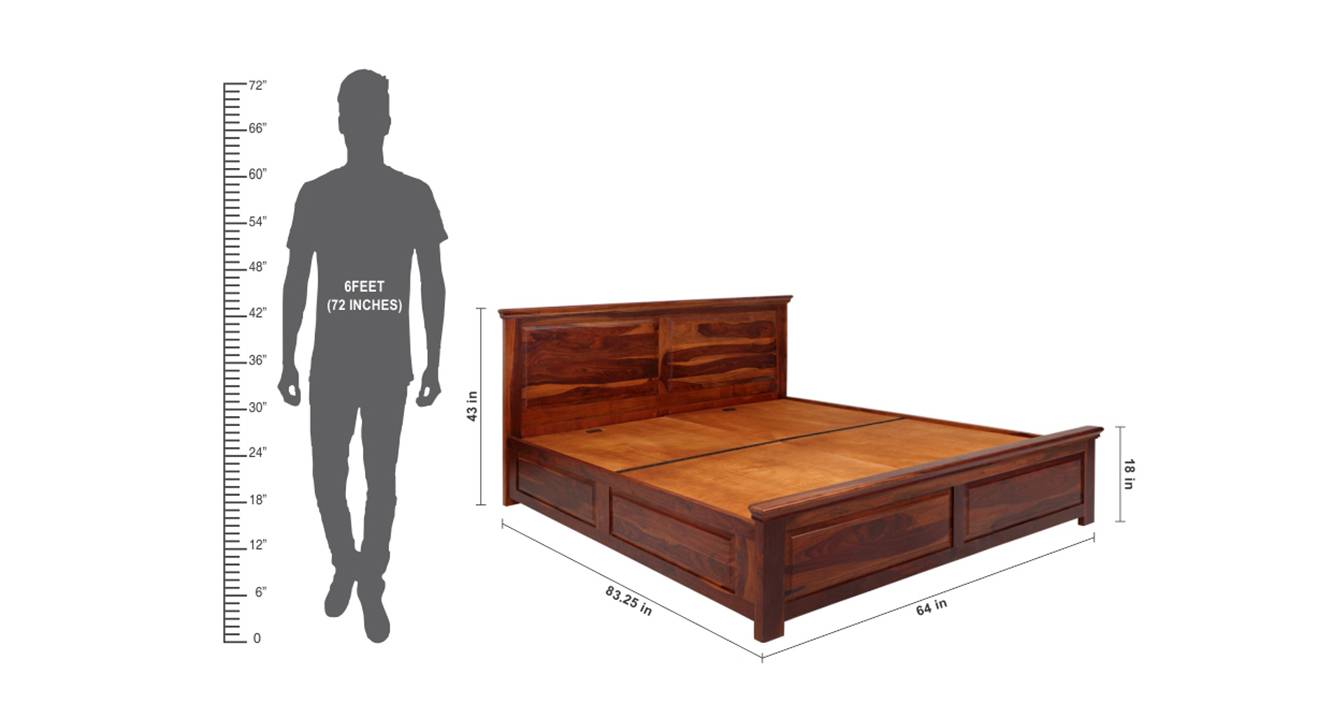 Sophia Solid Wood Queen Size Box Storage Bed in Walnut Finish Urban