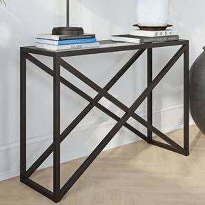 Glass Table Design Seth Metal Console Table in Black Finish