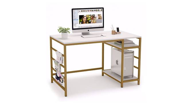 Tux Study Table - White And Golden (White, Powder Coating Finish) by Urban Ladder - Cross View Design 1 - 359507