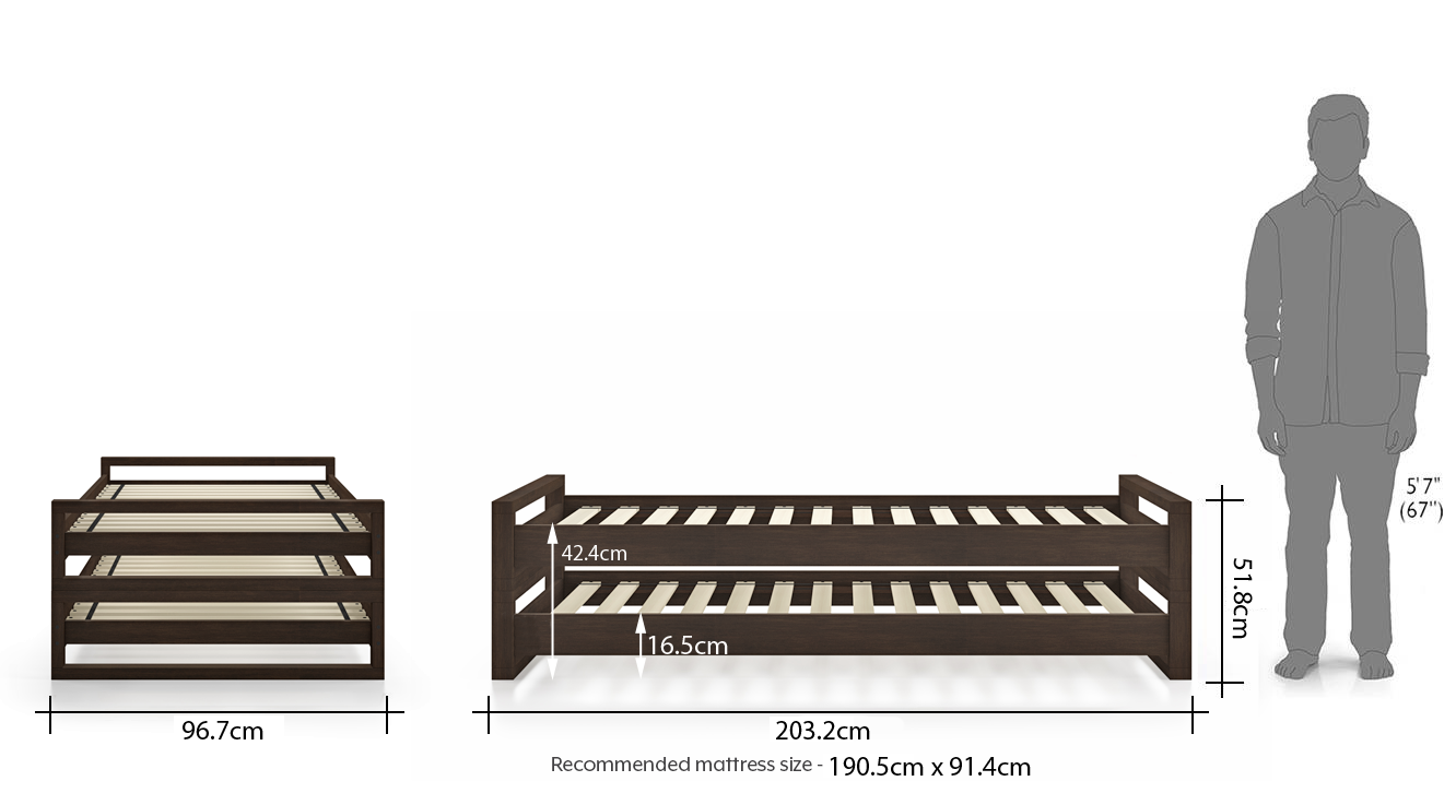 Yuri stackable bed solid wood dark walnut finish dim 91