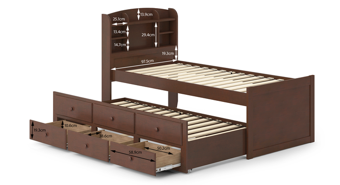 Ateneo Storage Headboard Single Bed, Trundle Bed With Storage Headboard
