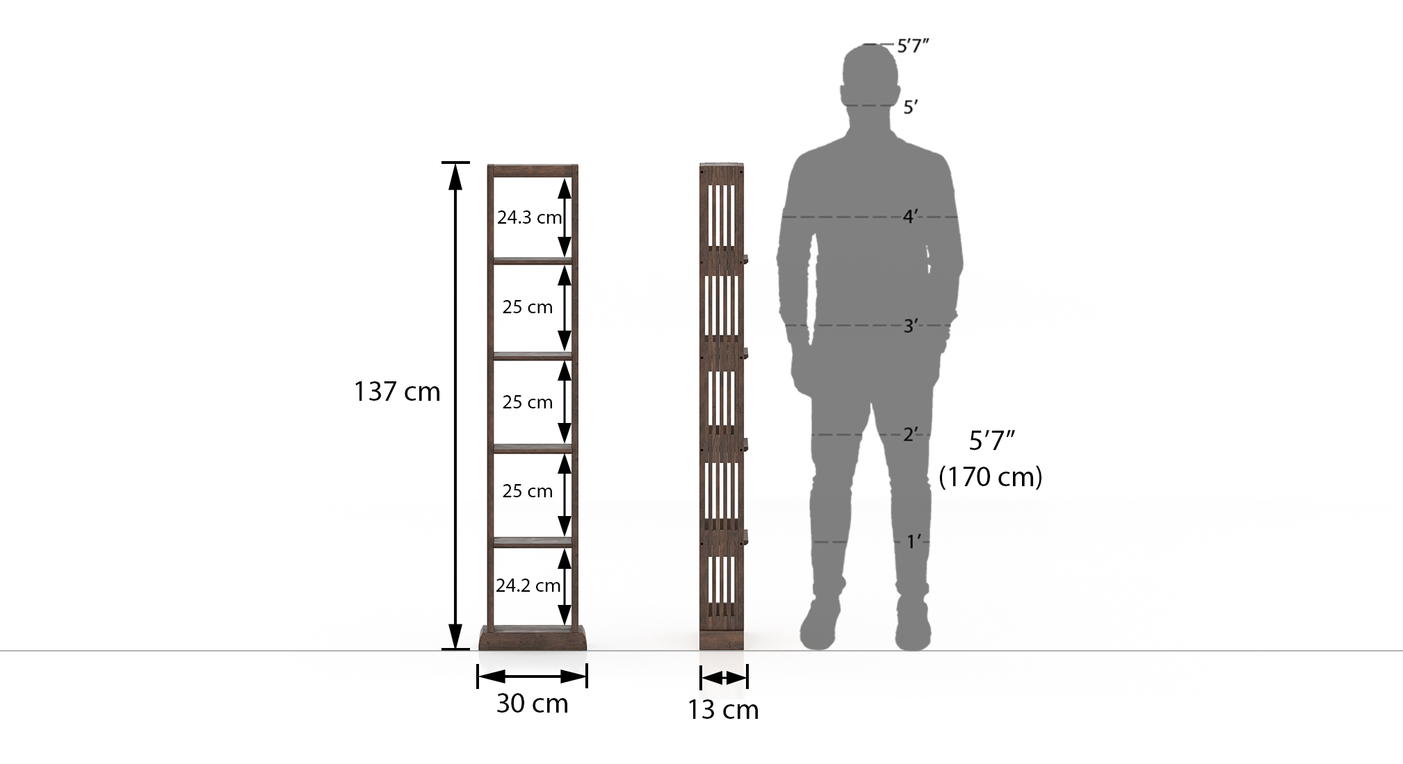 Babylon solid wood bookshelf in walnut finish