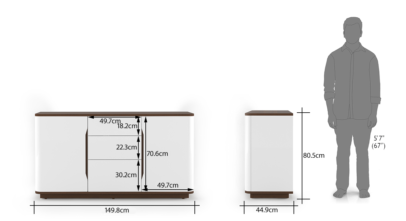 Baltoro wide high gloss sideboard white finish dim 181