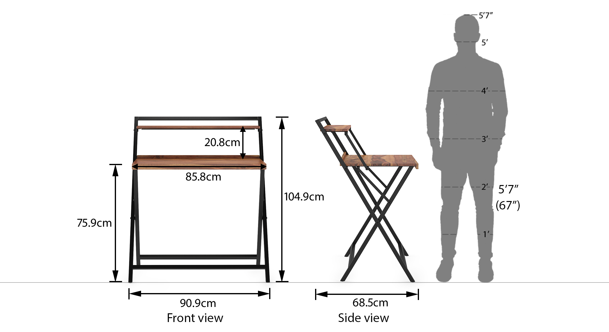 Bruno folding study table teak finish black dim 146