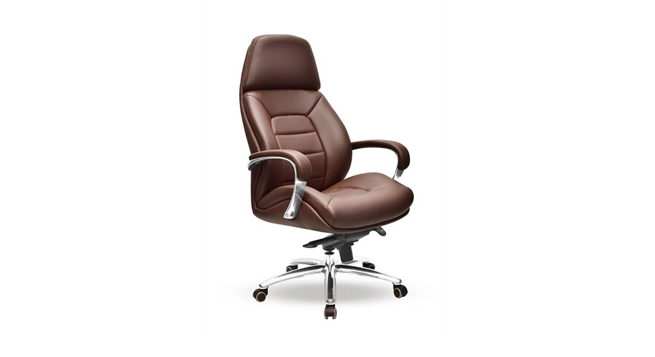 Boss Study Chair With Headrest in Brown Colour Urban Ladder