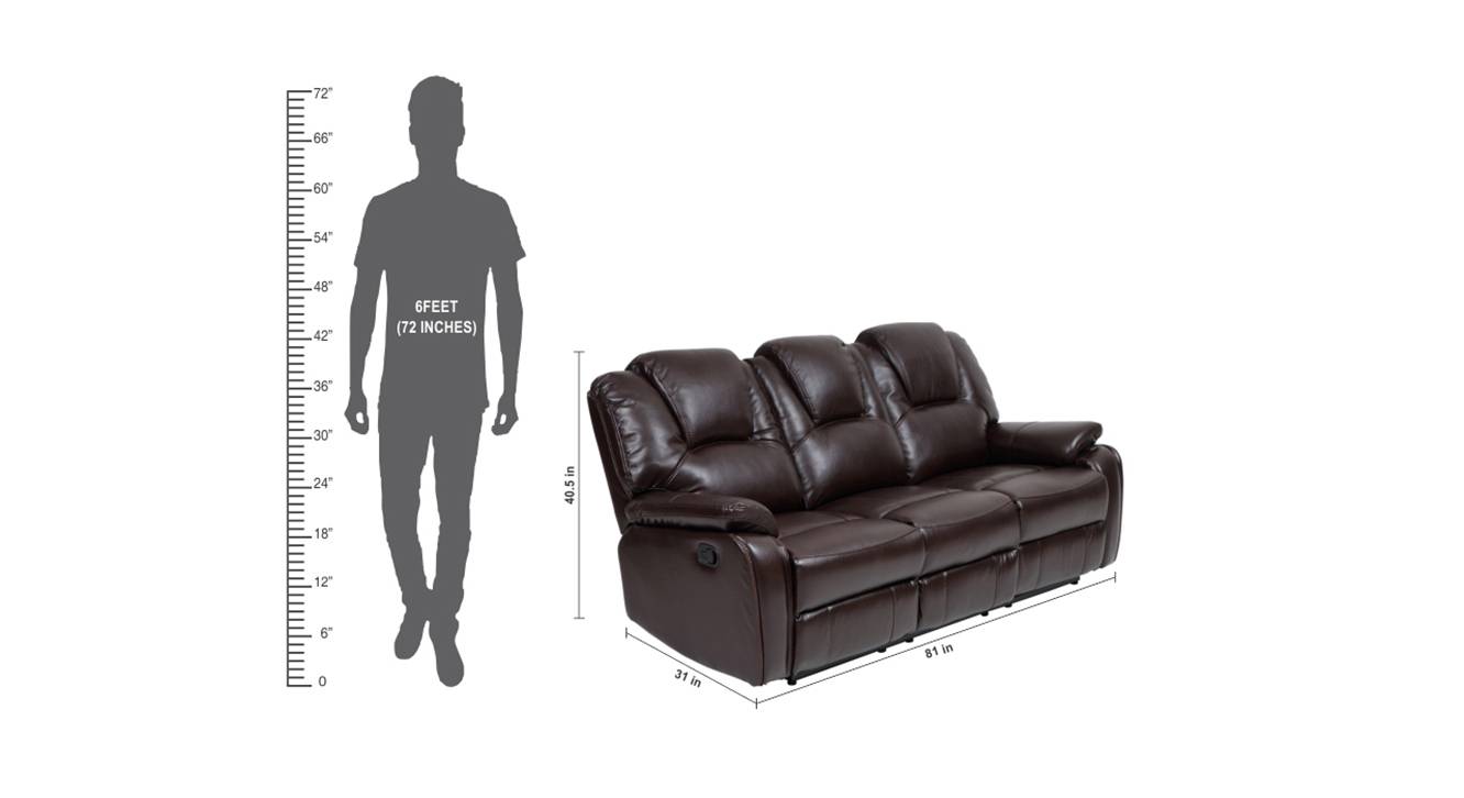 Orlando leatherette recliner sofa 3 seater dbrn 6