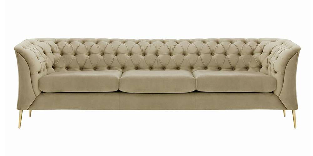 Corbyn Chesterfield Fabric Sofa - (Beige Velvet) by Urban Ladder - - 