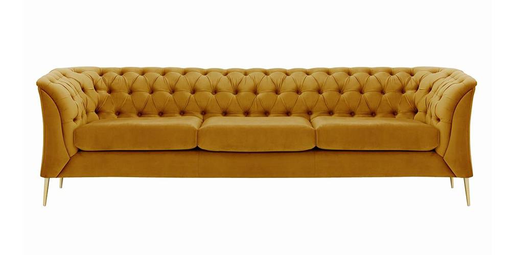 Corbyn Chesterfield Fabric Sofa - (Mustard Velvet) by Urban Ladder - - 
