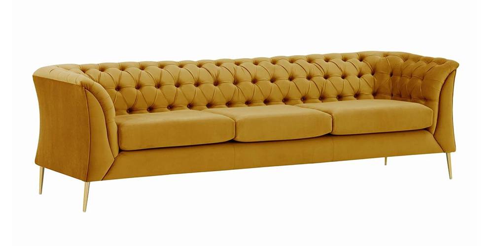 Corbyn Chesterfield Fabric Sofa - (Mustard Velvet) - Urban Ladder