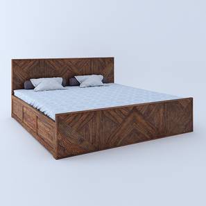 Wood Edge Design Estonia Bed With Storage (Teak Finish, Queen Bed Size)