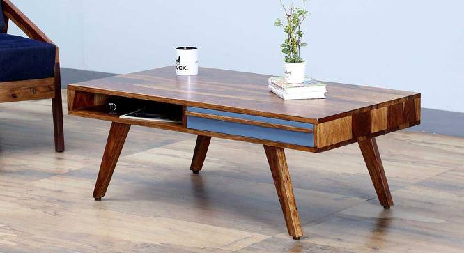 Idika Coffee Table (Melamine Finish, Natural & Drawer Blue) by Urban Ladder - Cross View Design 1 - 364860