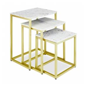 Nested Tables And Stools Design Oberon Nested Table (Gold & White, White & Gold Finish)