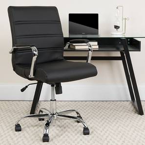 Medium Back Chair Design Belton Swivel Leatherette Study Chair With Headrest in Black Colour
