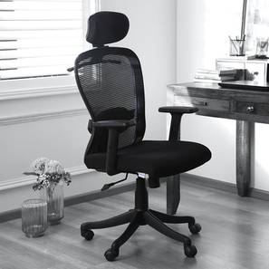 Study In Zirakpur Design Bourne Swivel Fabric Study Chair With Headrest in Black Colour
