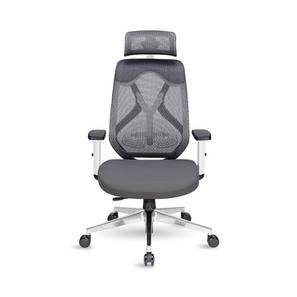 Finchfox Design Frost Swivel Fabric Study Chair With Headrest in Grey & White Colour