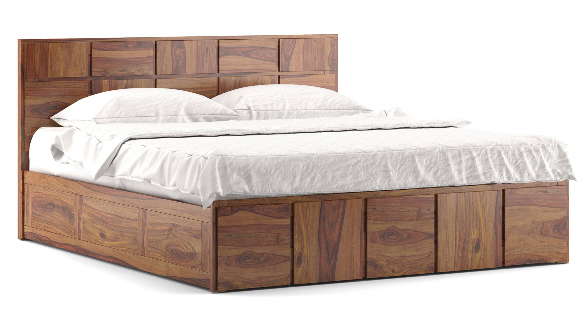 Astoria Solid Wood King Size Box Storage Bed in Mahogany Finish Urban