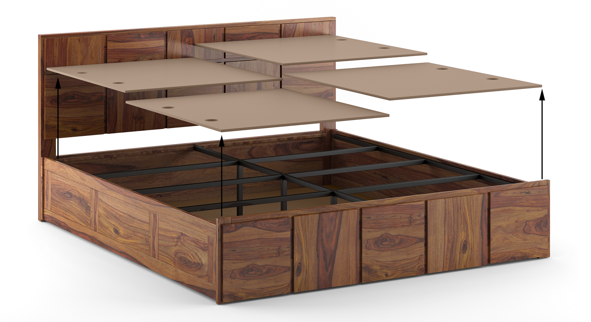 Astoria Solid Wood King Size Box Storage Bed in Mahogany Finish Urban