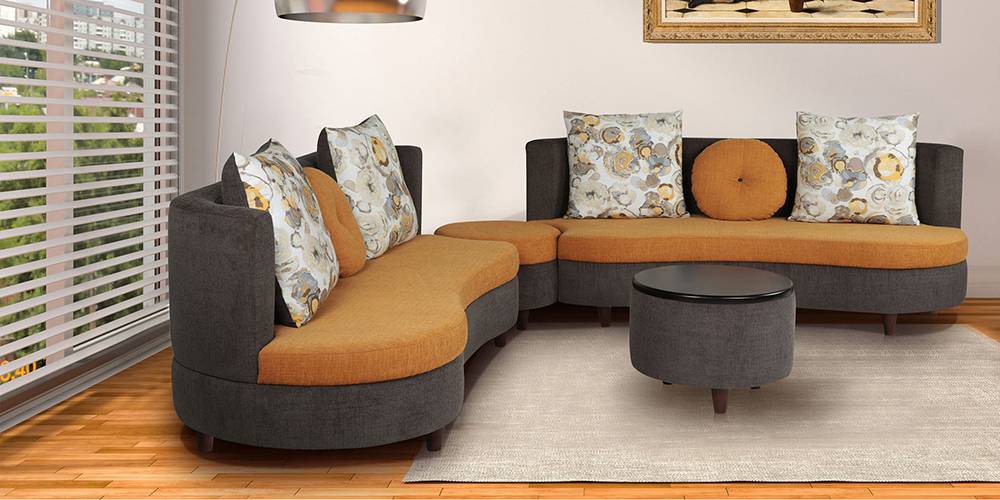Dijon Sectional Fabric Sofa - Mustard & Grey by Urban Ladder - - 