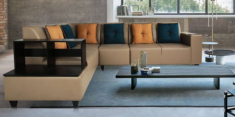Malaga Sectional Leatherette Sofa - Beige by Urban Ladder - - 