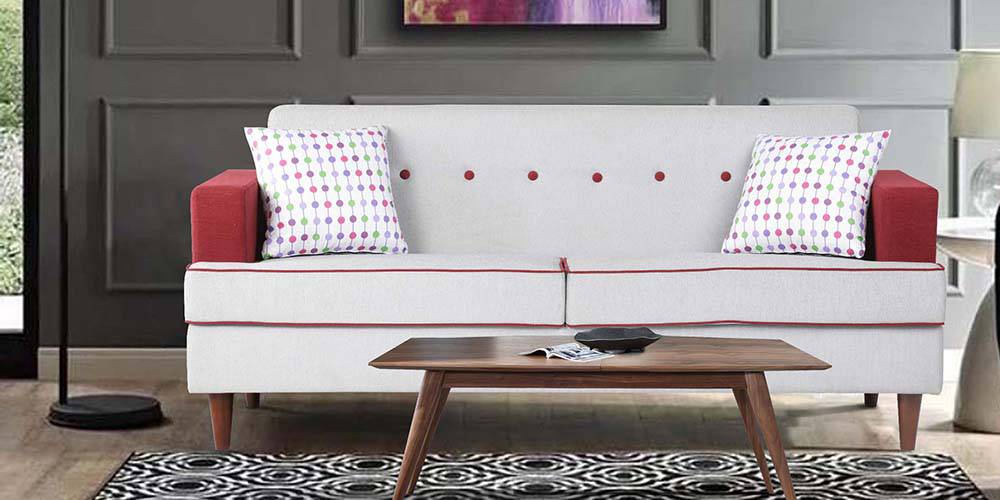 Nelson Fabric Sofa Set - Grey & Maroon by Urban Ladder - - 