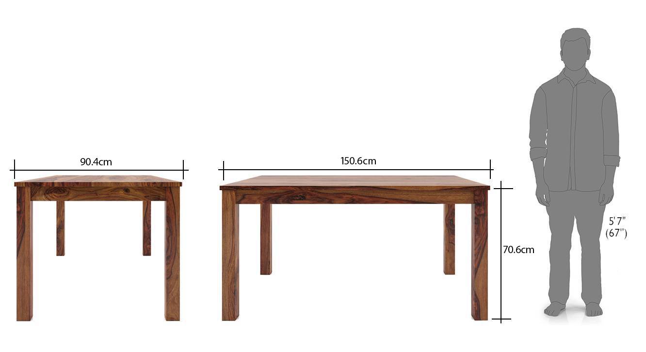 Arabia zella 6 seater dining table set with upholstered bench teak finish wheat brown dim22