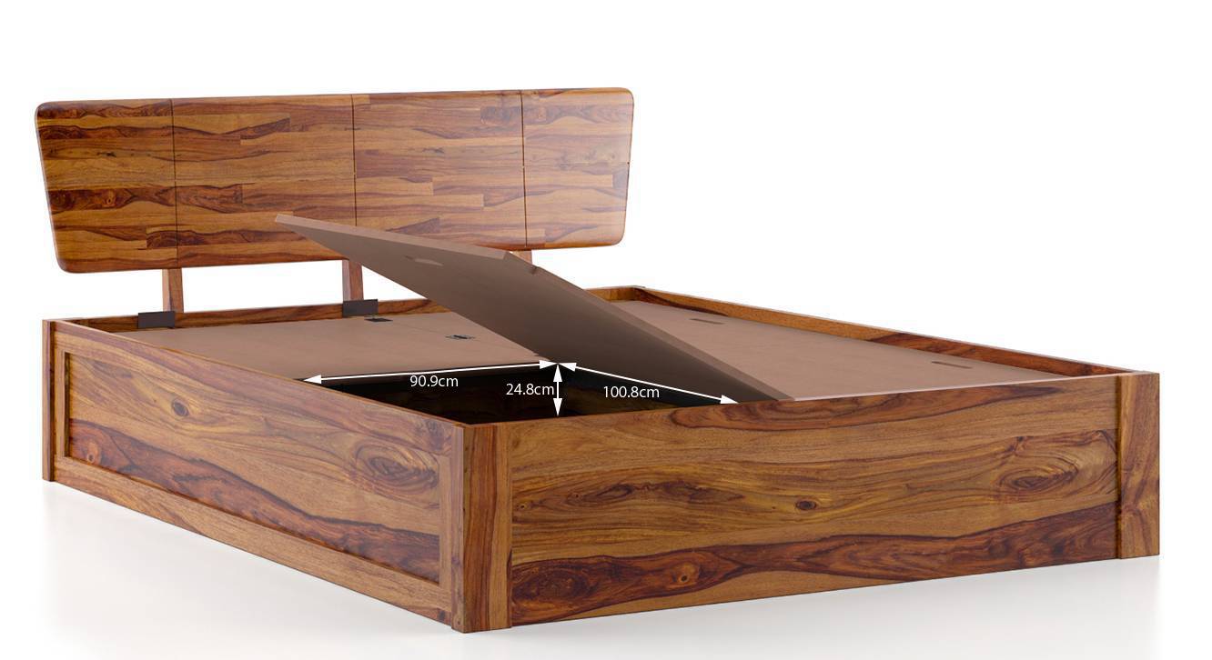 Marieta storage bed solid wood teak finish queen bed size dim 184