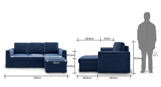 Kowloon Sectional 3 Seater Pull Out Sofa cum Bed In Lapis Blue Colour ...
