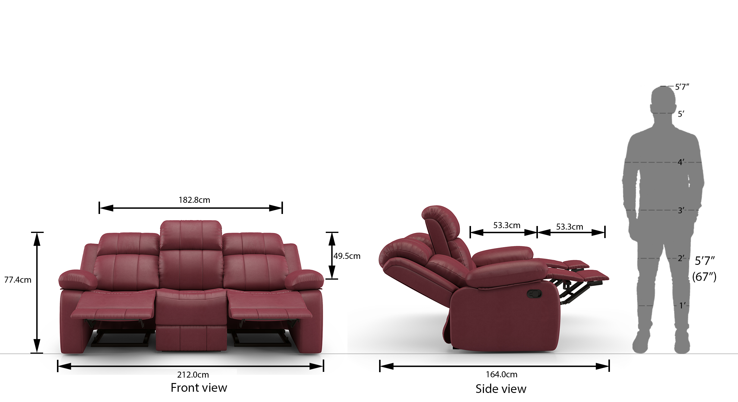 Griffin 3 seater burgundy recliner 22