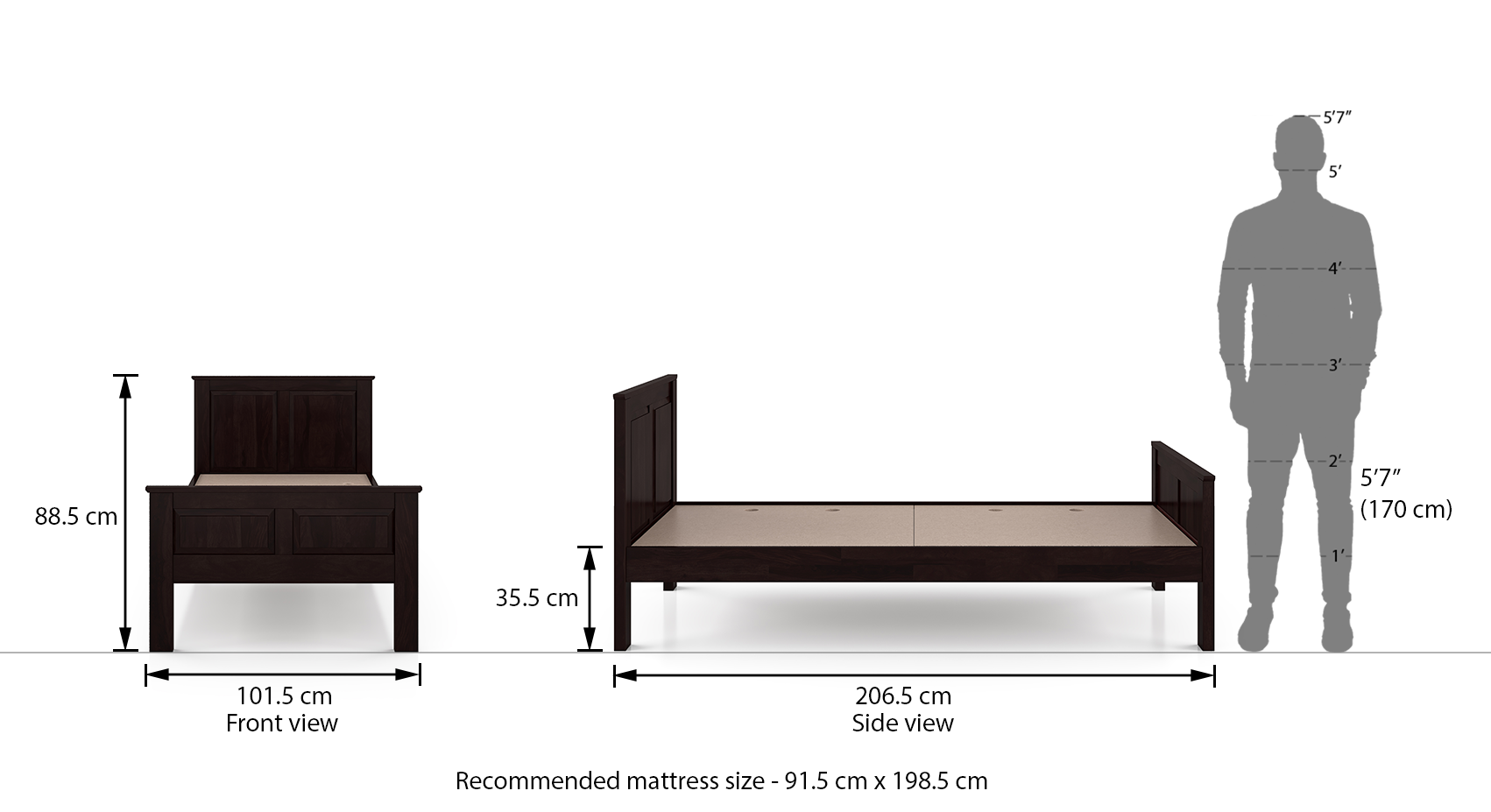 Lipe single bed finish mahogany dim1