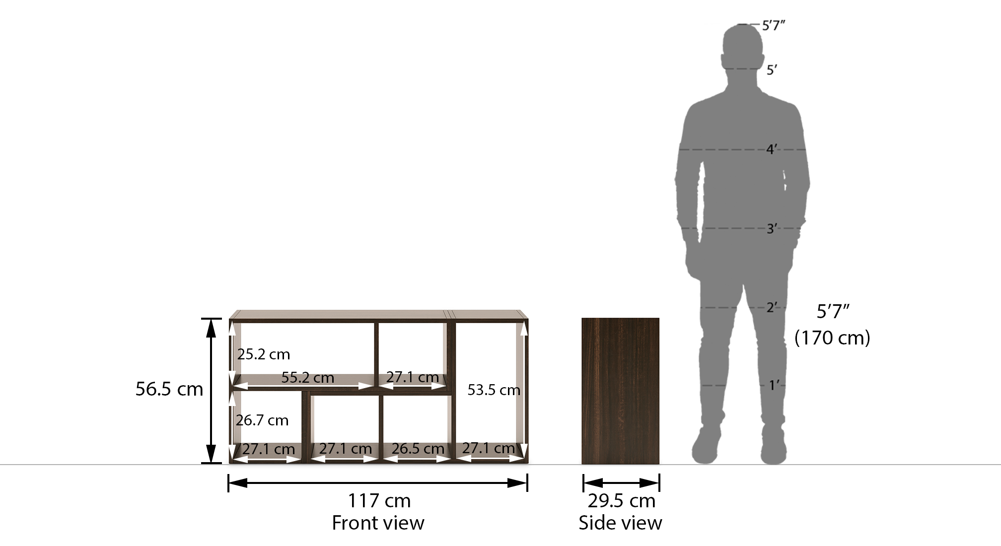 Hayden display shelf finish californain walnut dim1