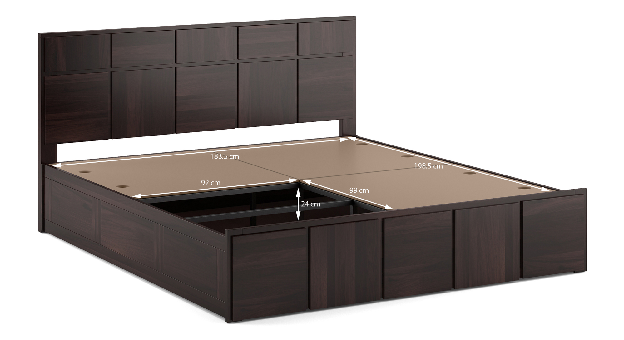 Astoria Solid Wood King Size Box Storage Bed in Mahogany Finish Urban