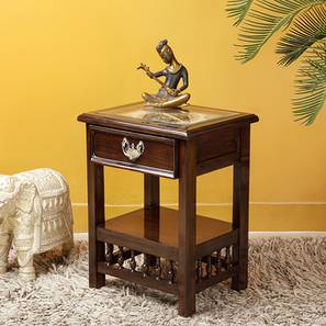 Table With Drawers Design Myra Ii Solid Wood Side Table in Matte Finish