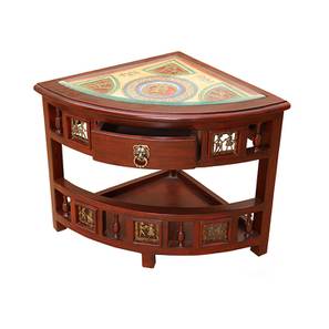 Aakriti Arts Creation Design Quadro Solid Wood Side Table in Matte Finish