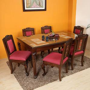 All 6 Seater Dining Table Sets Design Recto Solid Wood 6 Seater Dining Table with Set of 6 Chairs in Walnut Finish