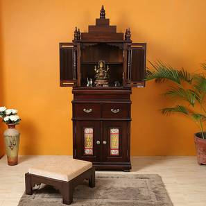 Prayer Units Design Triveni Solid Wood Free Standing Prayer Unit With Door