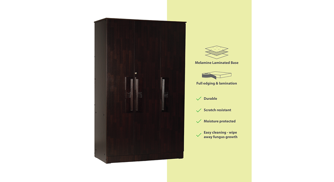 Kate 3 door Wardrobe (Melamine Finish, Wenge) by Urban Ladder - Cross View Design 1 - 372047